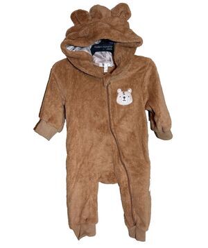NWT Tahari Brown Bear Zip Up Baby Super Soft Lined Hood Unisex 6-9m 1030